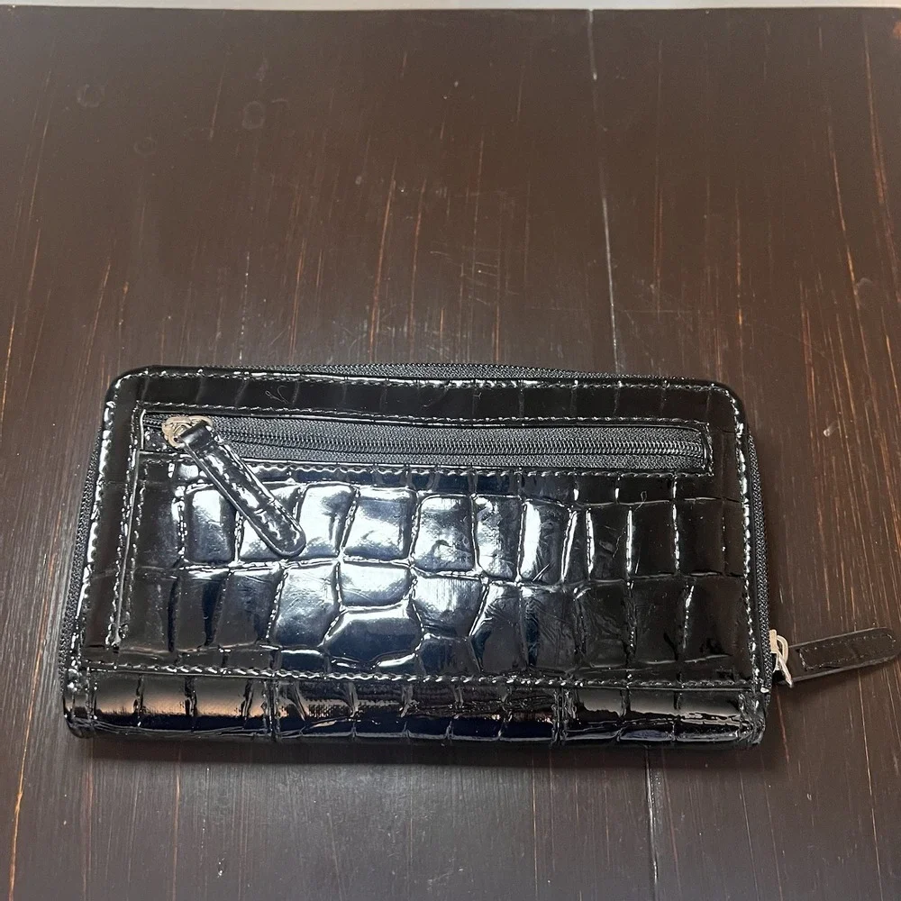 Relativity NWT Black Patent Croc Zip Around Tab Wallet Bi-fold